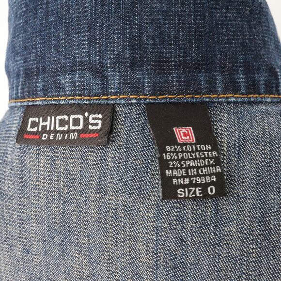 Chicos Denim Dress 0 Womens Small 4 Blue Stretch Cotton Jean Pockets Vintage - Picture 4 of 16